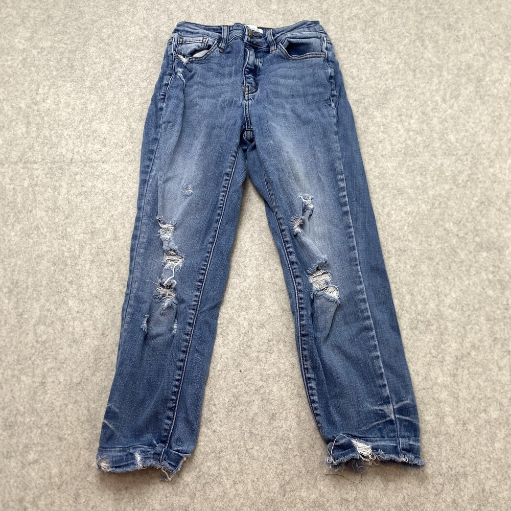 KanCan Signature Womens 25 Straight Jeans 23x23 Blue Distressed Raw Hem VBK1537A